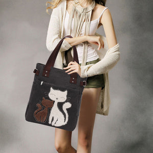 Large Capacity Cat Printing Canvas Shoulder Bag