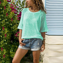 Load image into Gallery viewer, Lace Stitching Round Neck Cropped T-Shirt