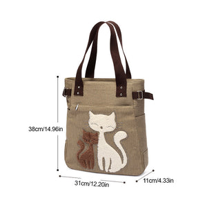 Large Capacity Cat Printing Canvas Shoulder Bag