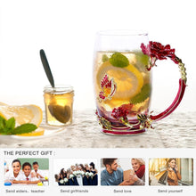 Load image into Gallery viewer, Enamel Rose Glass Tea Cup Set (With Spoon)