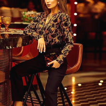 Load image into Gallery viewer, Women Fashion Password Chain Printed Vintage Blouse